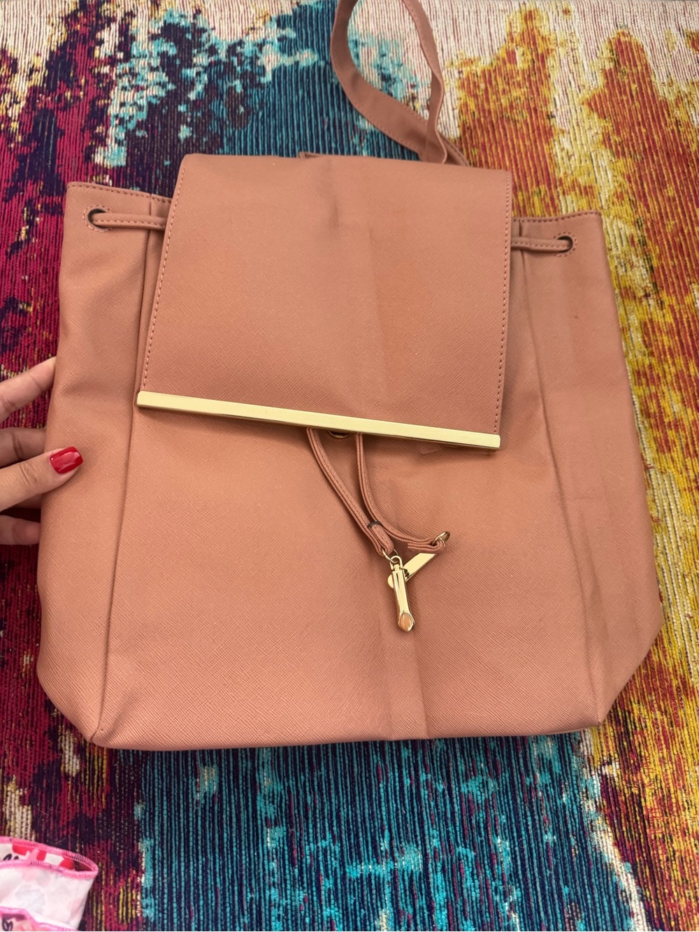 Stylish Pink-Tan Women’s Drawstring Backpack